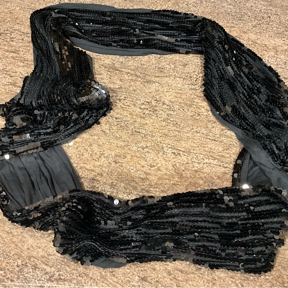 Express Black Lined Sequin Infinity Scarf OS